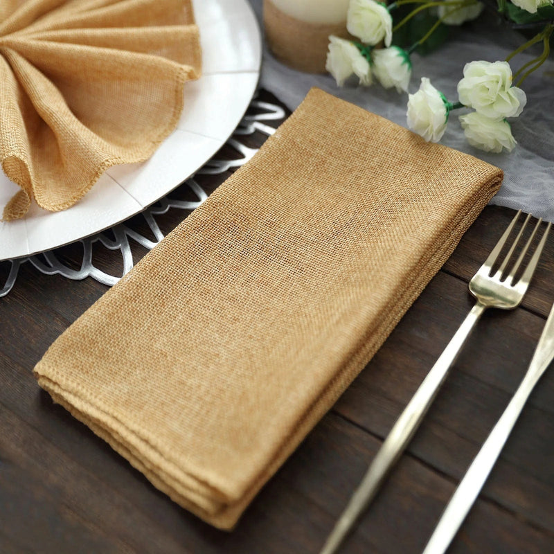 5 Rustic 19" x 19" Faux Burlap Dinner Table Napkins