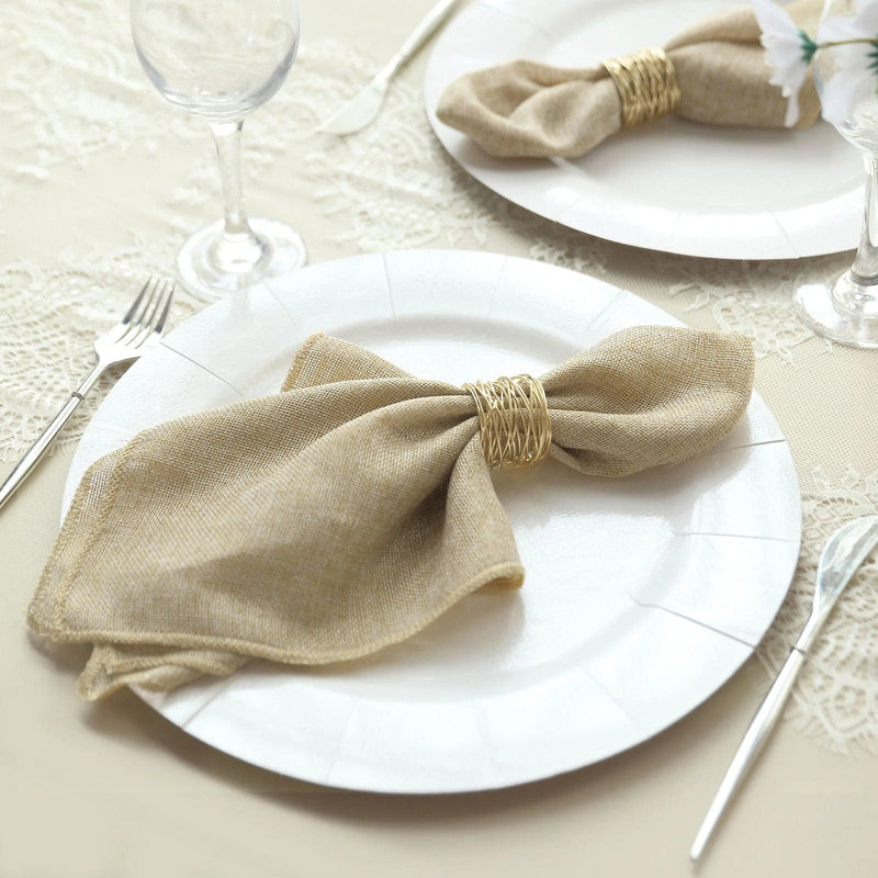 5 Rustic 19" x 19" Faux Burlap Dinner Table Napkins