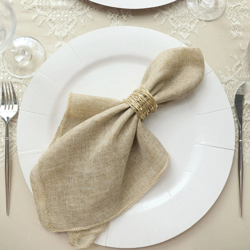 5 Rustic 19" x 19" Faux Burlap Dinner Table Napkins NAP_JUTE03_NAT