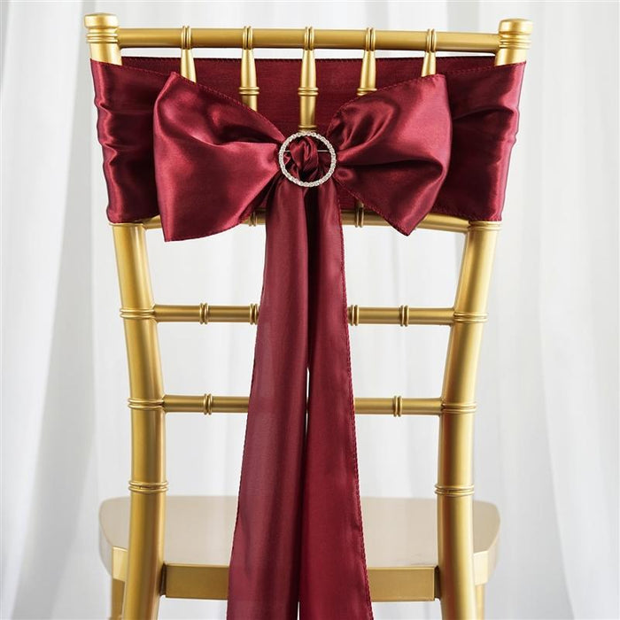 5 Satin Chair Sashes Bows Ties Wedding Decorations - Burgundy SASHP_SS_BURG