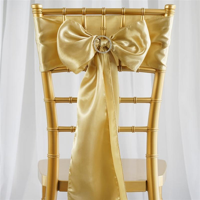 5 Satin Chair Sashes Bows Ties Wedding Decorations - Champagne SASHP_SS_CHMP