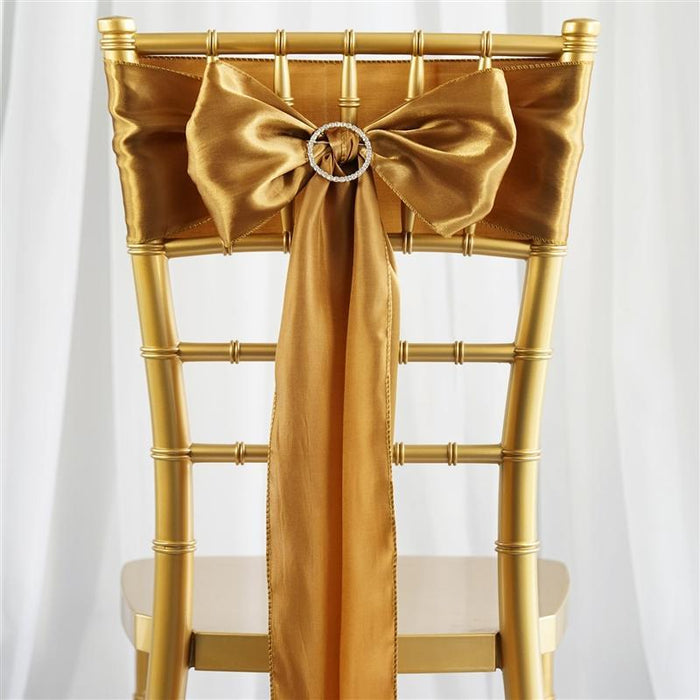 5 Satin Chair Sashes Bows Ties Wedding Decorations SASHP_SS_GOLD