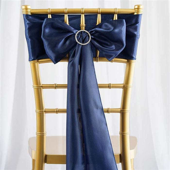 5 Satin Chair Sashes Bows Ties Wedding Decorations SASHP_SS_NAVY