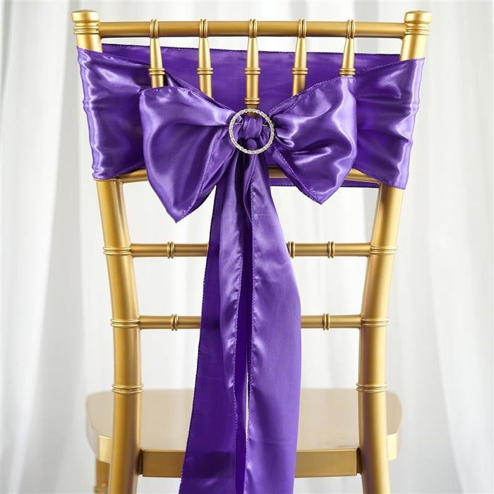 5 Satin Chair Sashes Bows Ties Wedding Decorations SASHP_SS_PURP