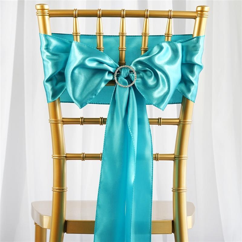 5 Satin Chair Sashes Bows Ties Wedding Decorations SASHP_SS_TURQ