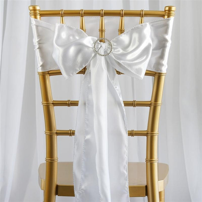 5 Satin Chair Sashes Bows Ties Wedding Decorations SASHP_SS_WHT