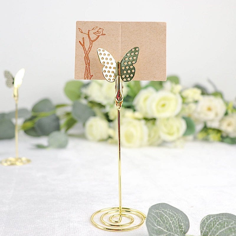 5 Sign Holders 5" Butterfly Card Clips Metal Table Number Stands - Gold CARD_MET_001_5_GOLD