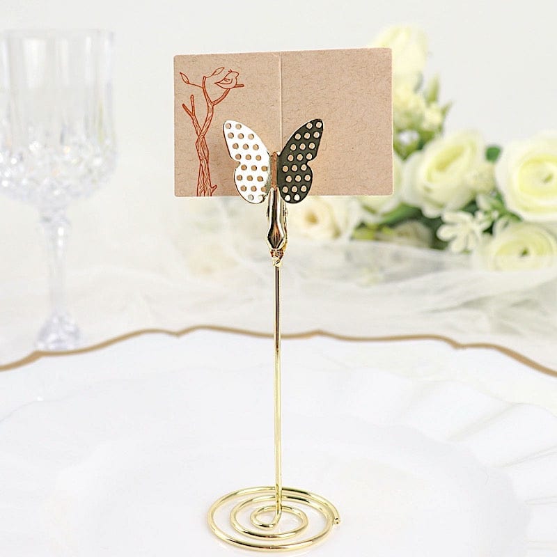 5 Sign Holders 5" Butterfly Card Clips Metal Table Number Stands - Gold CARD_MET_001_5_GOLD