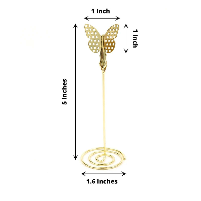 5 Sign Holders 5" Butterfly Card Clips Metal Table Number Stands - Gold CARD_MET_001_5_GOLD