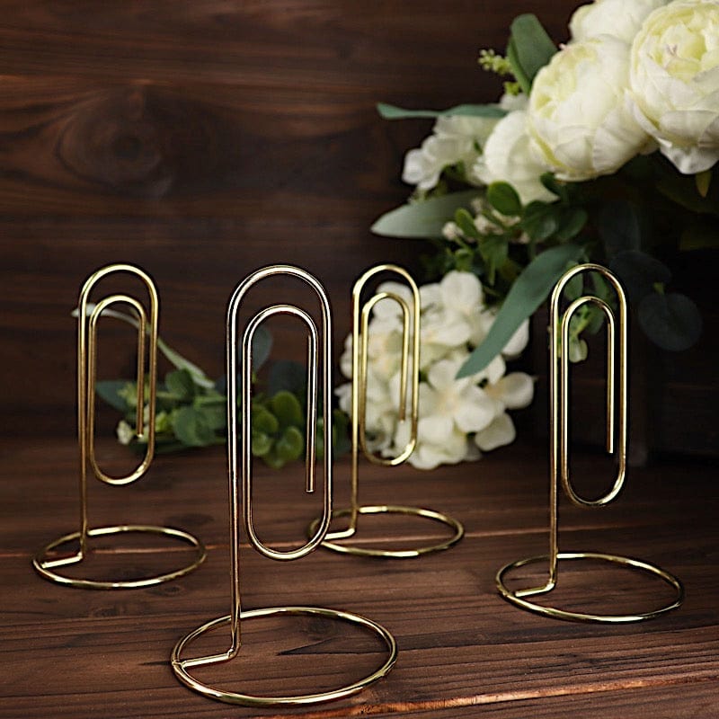 5 Sign Holders 5" Paperclip Metal Table Number Stands - Gold CARD_MET_006_5_GOLD