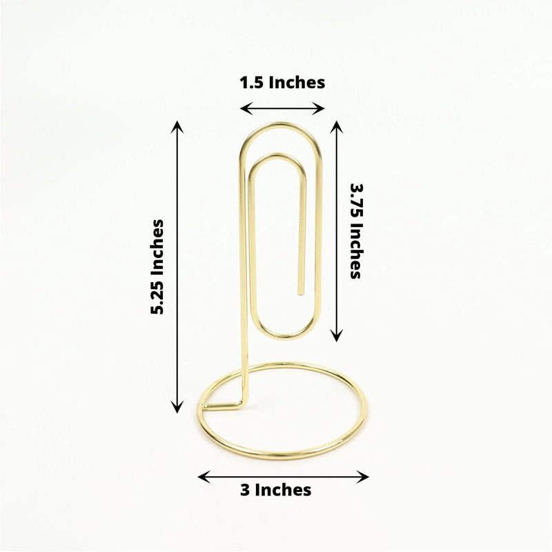 5 Sign Holders 5" Paperclip Metal Table Number Stands - Gold CARD_MET_006_5_GOLD