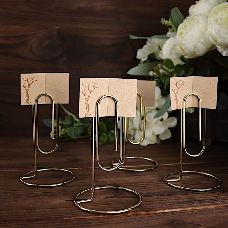 5 Sign Holders 5" Paperclip Metal Table Number Stands - Gold CARD_MET_006_5_GOLD