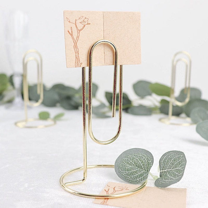 5 Sign Holders 5" Paperclip Metal Table Number Stands - Gold CARD_MET_006_5_GOLD