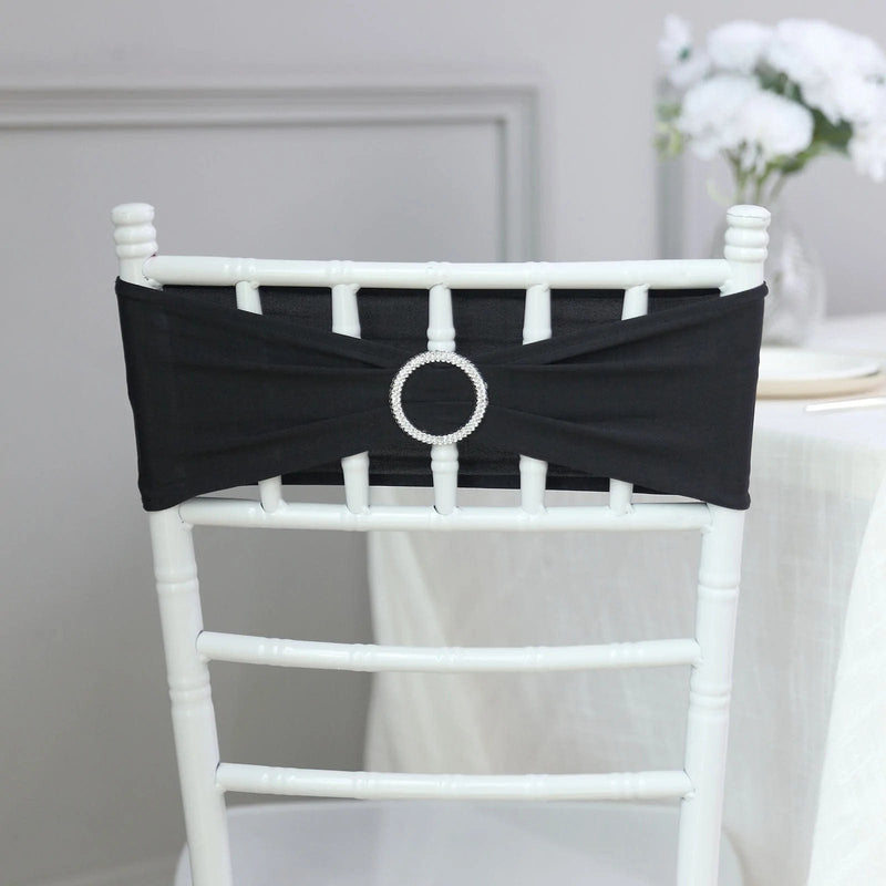 5 Spandex Stretchable Chair Sashes with Silver Diamond Ring Buckle