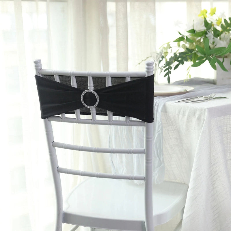5 Spandex Stretchable Chair Sashes with Silver Diamond Ring Buckle