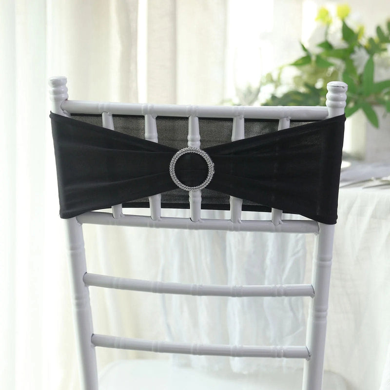 5 Spandex Stretchable Chair Sashes with Silver Diamond Ring Buckle