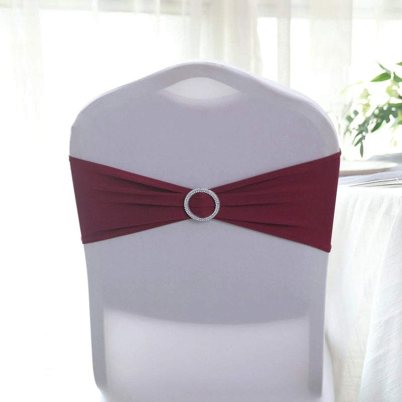 5 Spandex Stretchable Chair Sashes with Silver Diamond Ring Buckle