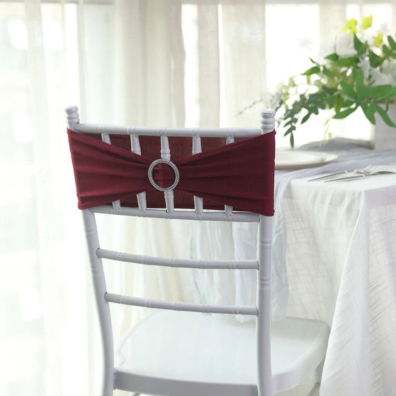 5 Spandex Stretchable Chair Sashes with Silver Diamond Ring Buckle