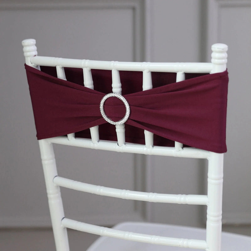 5 Spandex Stretchable Chair Sashes with Silver Diamond Ring Buckle