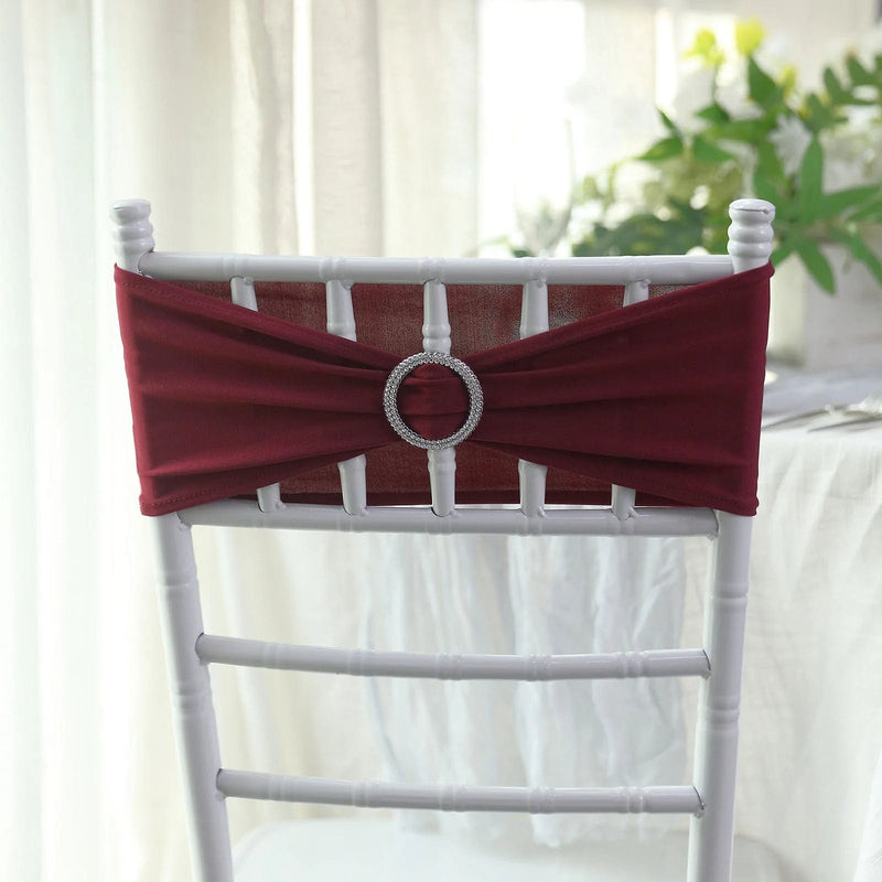 5 Spandex Stretchable Chair Sashes with Silver Diamond Ring Buckle
