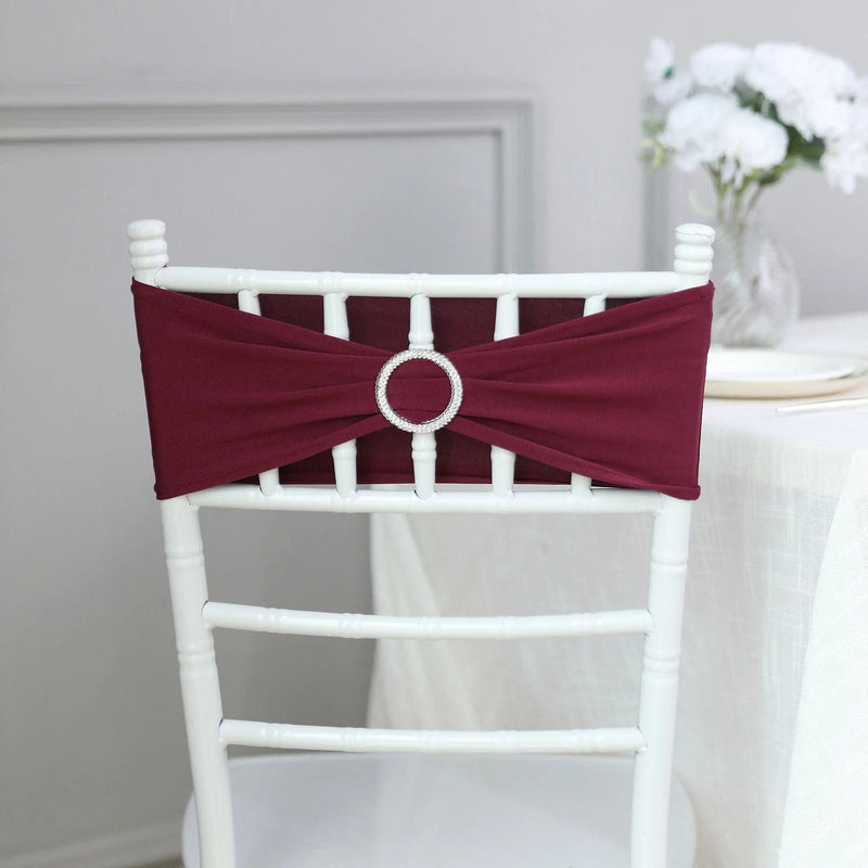 5 Spandex Stretchable Chair Sashes with Silver Diamond Ring Buckle