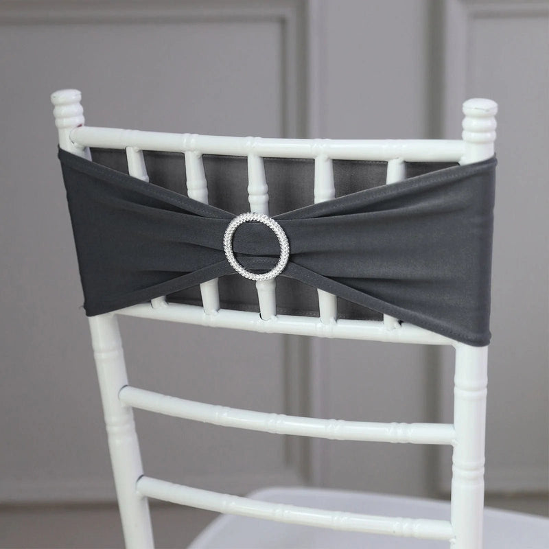 5 Spandex Stretchable Chair Sashes with Silver Diamond Ring Buckle