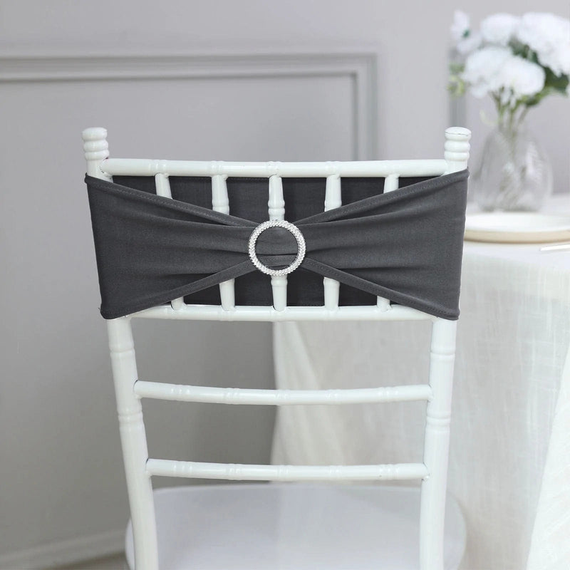 5 Spandex Stretchable Chair Sashes with Silver Diamond Ring Buckle