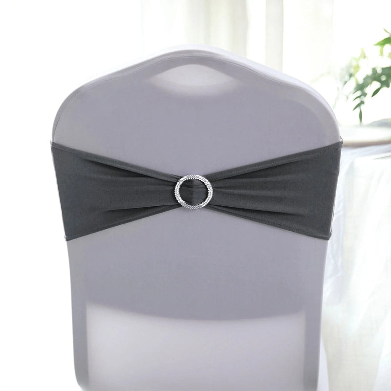 5 Spandex Stretchable Chair Sashes with Silver Diamond Ring Buckle