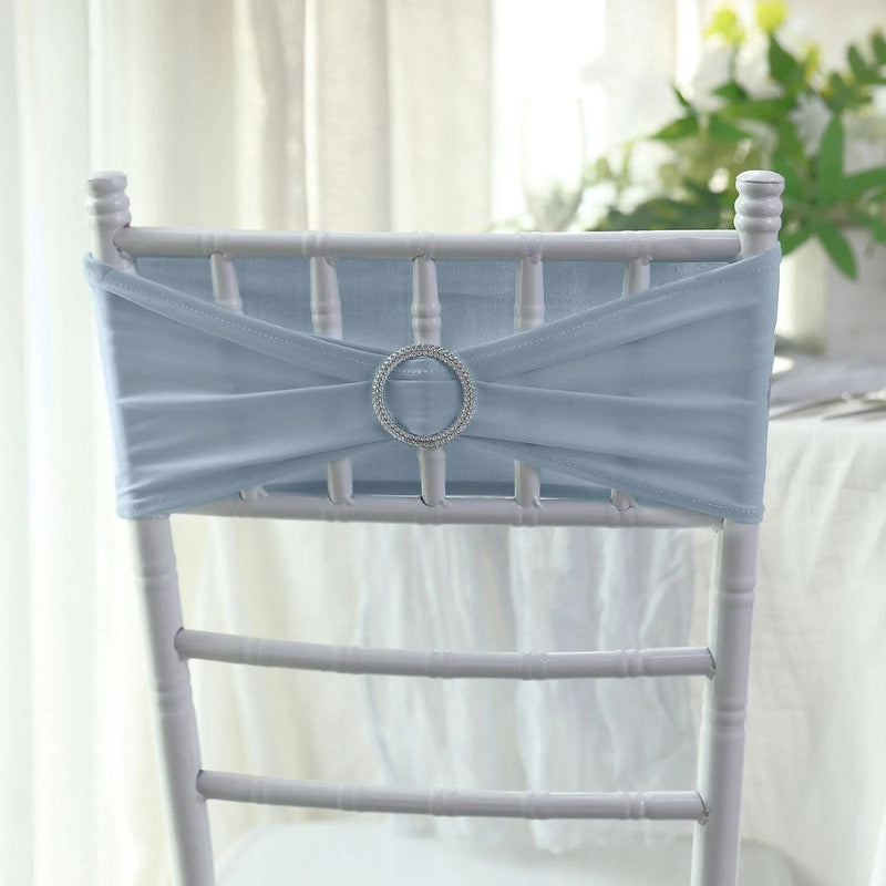 5 Spandex Stretchable Chair Sashes with Silver Diamond Ring Buckle