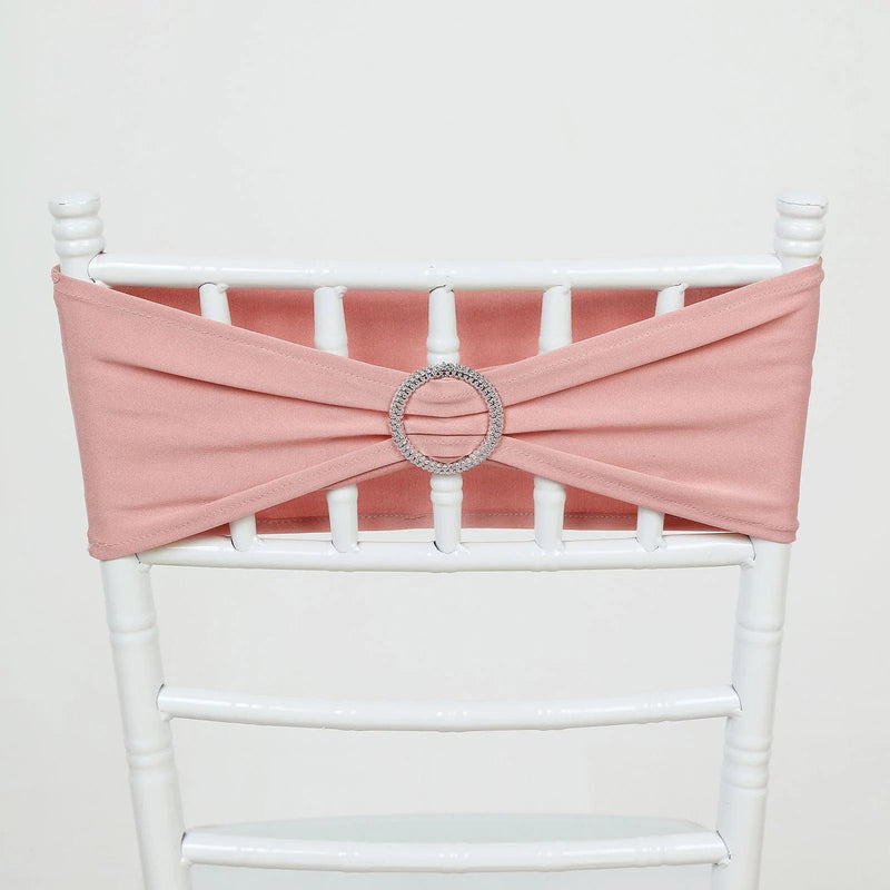 5 Spandex Stretchable Chair Sashes with Silver Diamond Ring Buckle