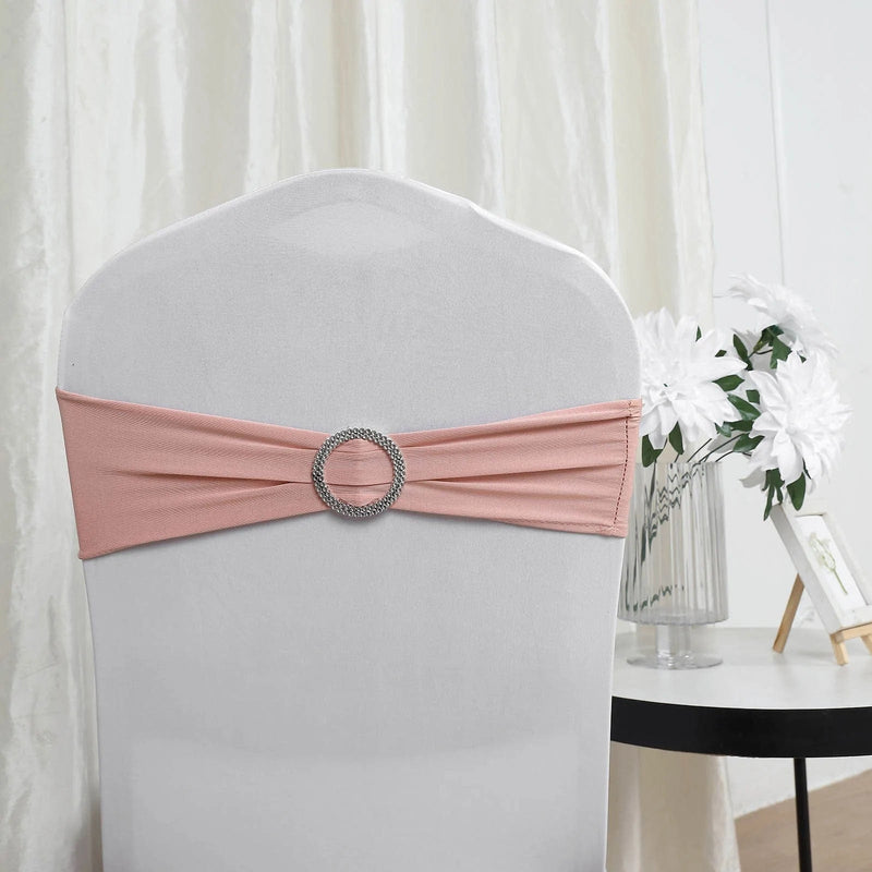 5 Spandex Stretchable Chair Sashes with Silver Diamond Ring Buckle