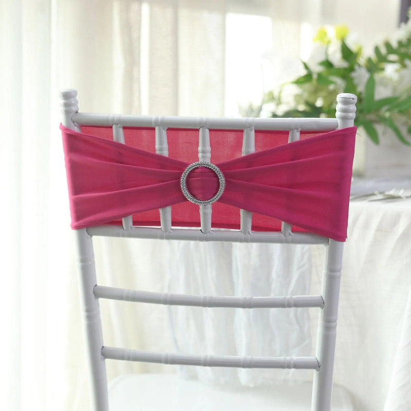 5 Spandex Stretchable Chair Sashes with Silver Diamond Ring Buckle