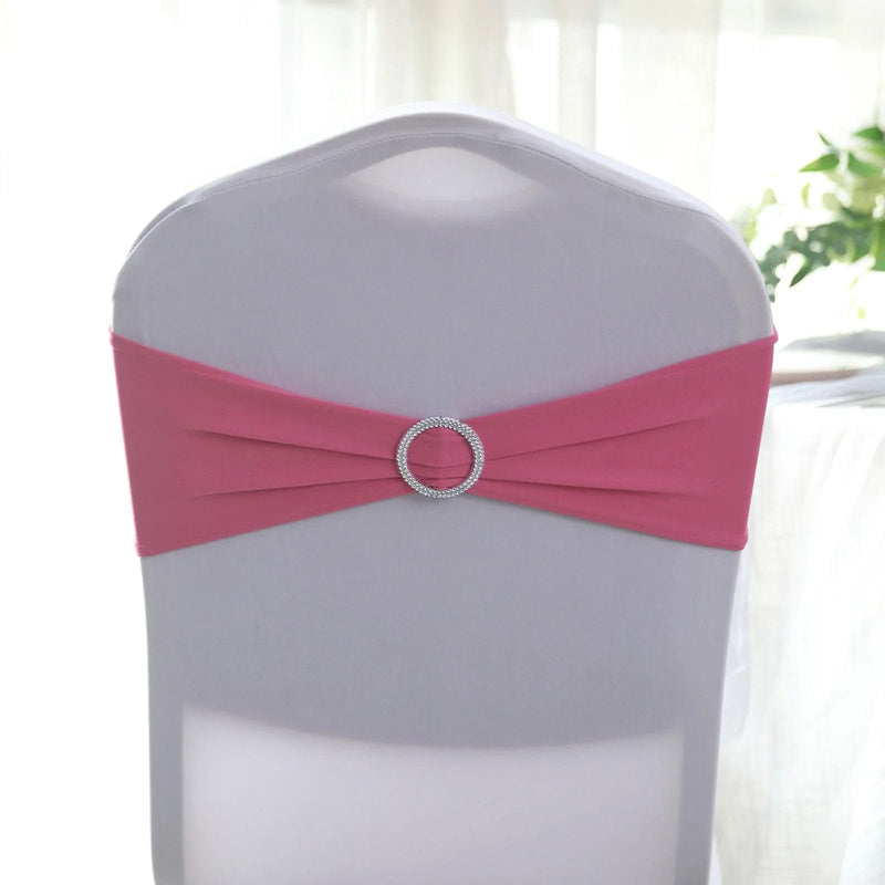 5 Spandex Stretchable Chair Sashes with Silver Diamond Ring Buckle