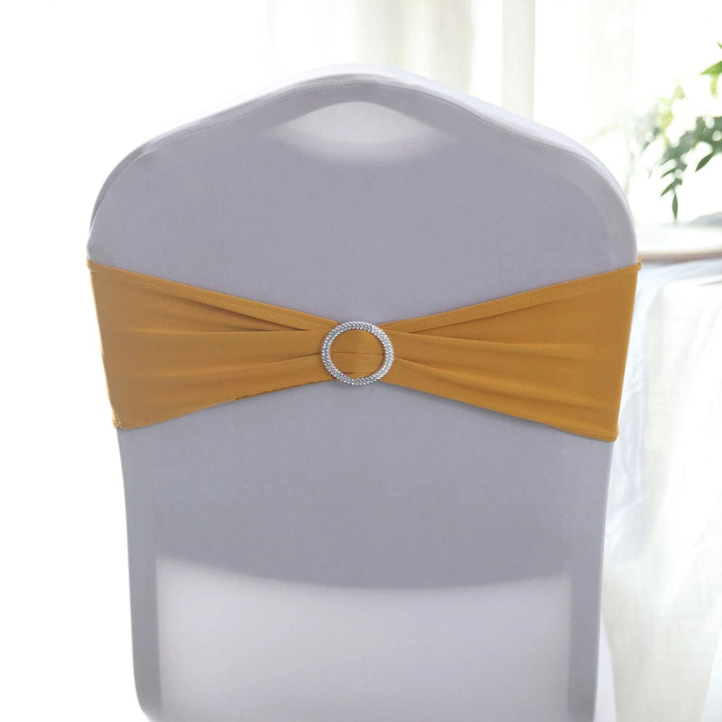 5 Spandex Stretchable Chair Sashes with Silver Diamond Ring Buckle