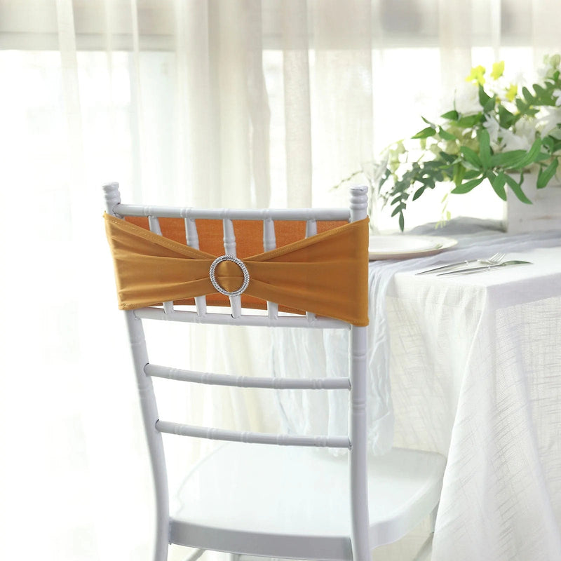5 Spandex Stretchable Chair Sashes with Silver Diamond Ring Buckle