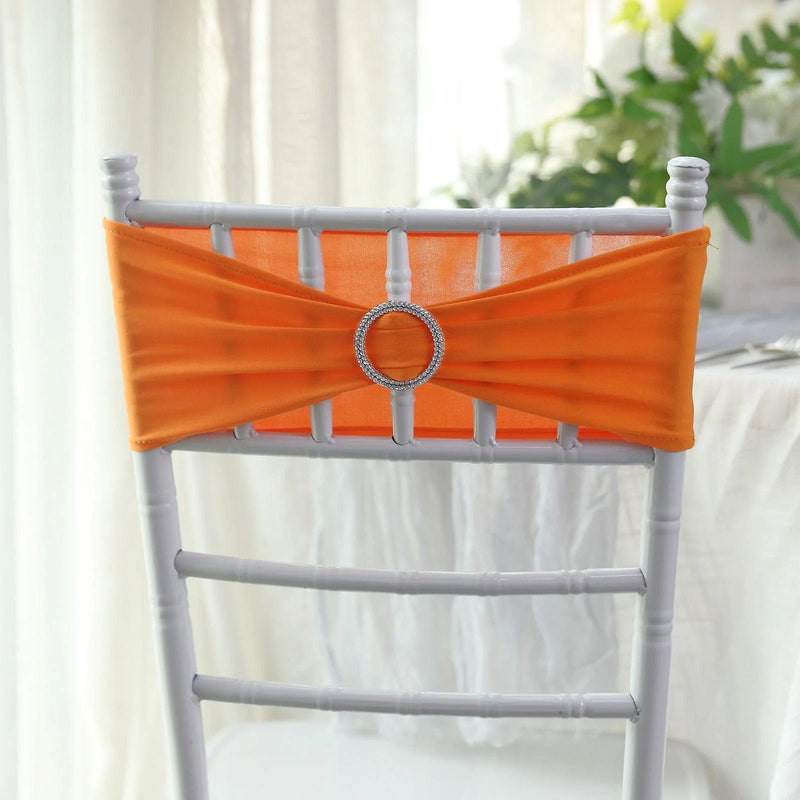 5 Spandex Stretchable Chair Sashes with Silver Diamond Ring Buckle