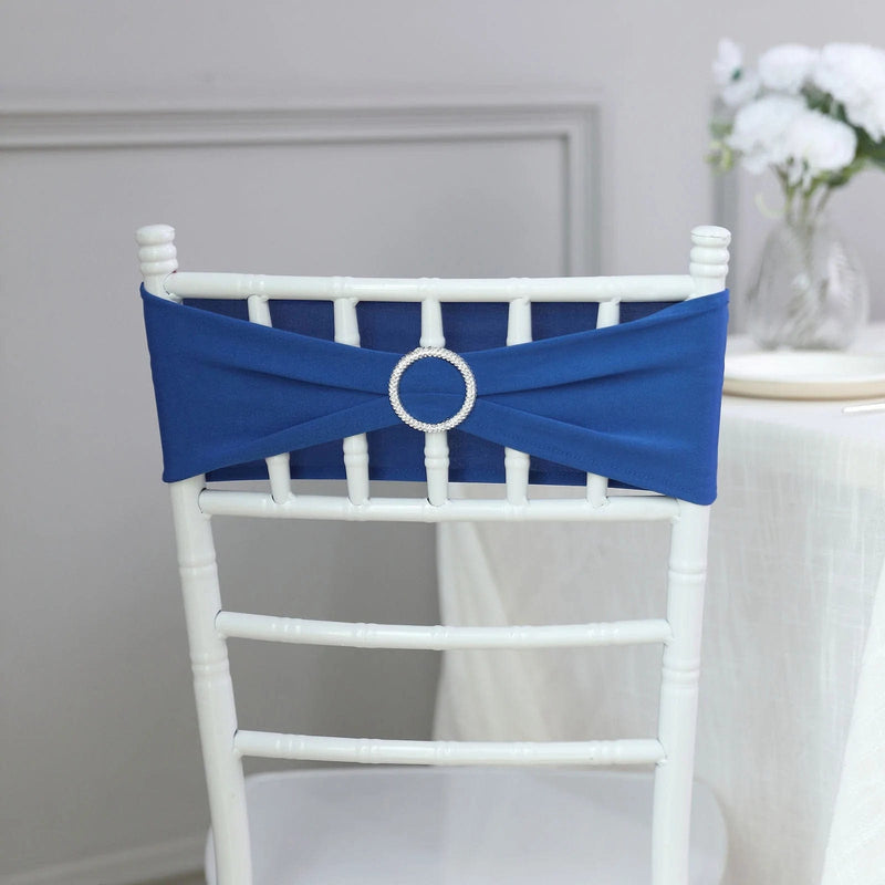 5 Spandex Stretchable Chair Sashes with Silver Diamond Ring Buckle