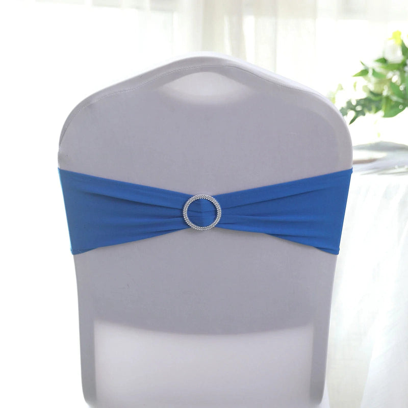 5 Spandex Stretchable Chair Sashes with Silver Diamond Ring Buckle