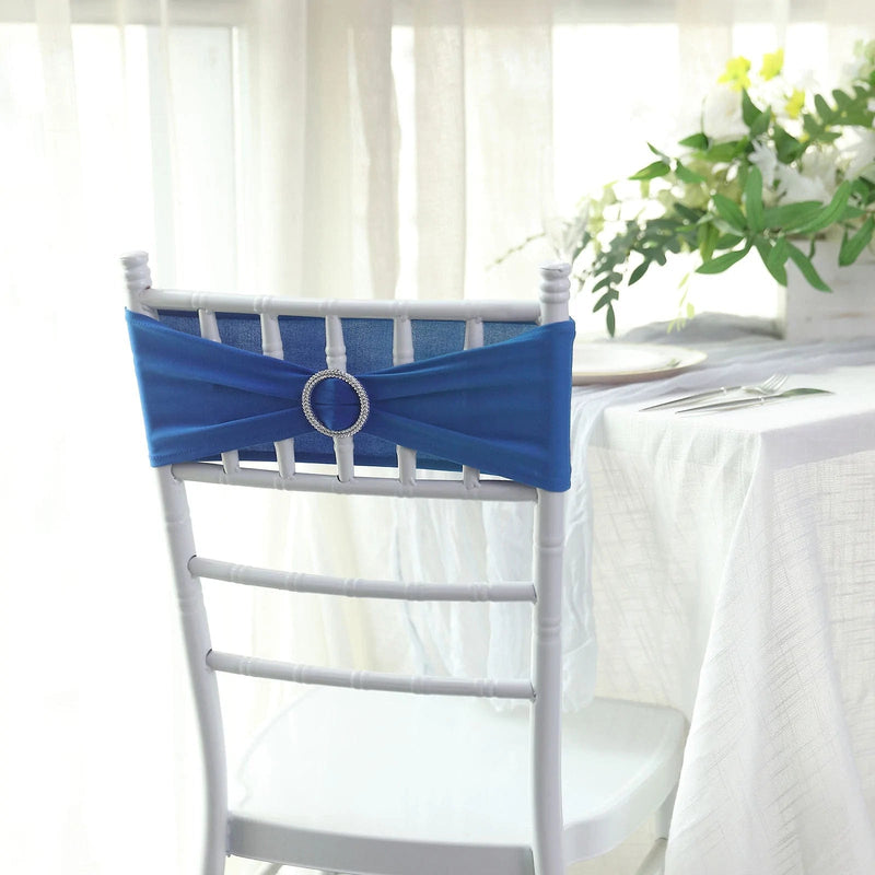 5 Spandex Stretchable Chair Sashes with Silver Diamond Ring Buckle