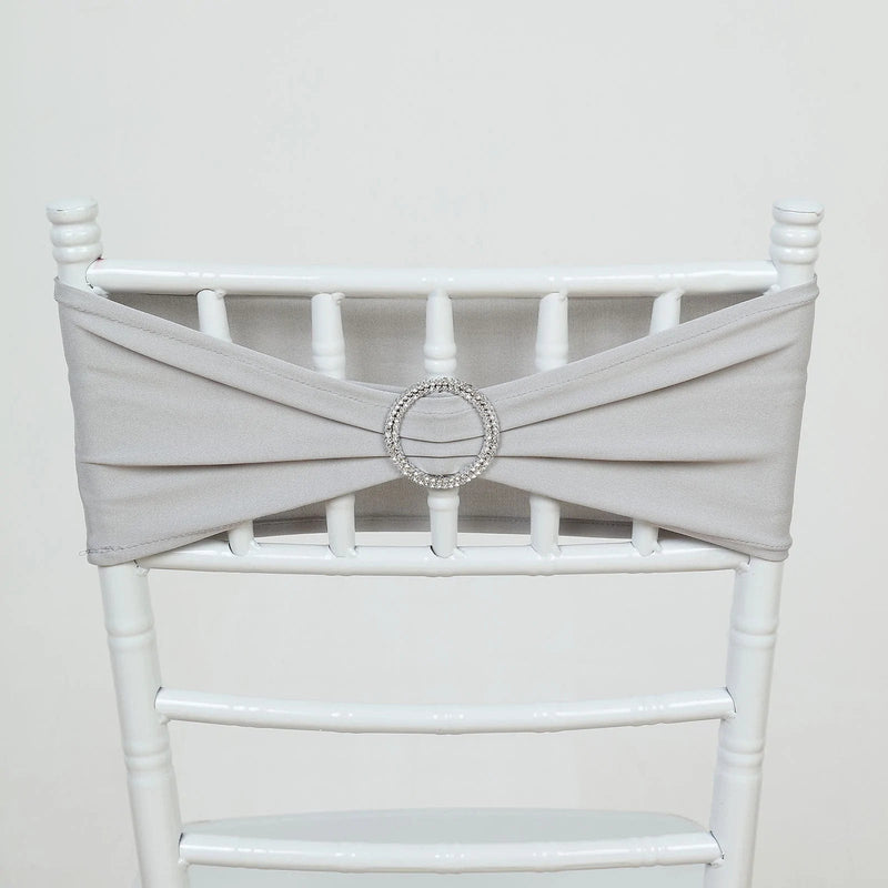 5 Spandex Stretchable Chair Sashes with Silver Diamond Ring Buckle