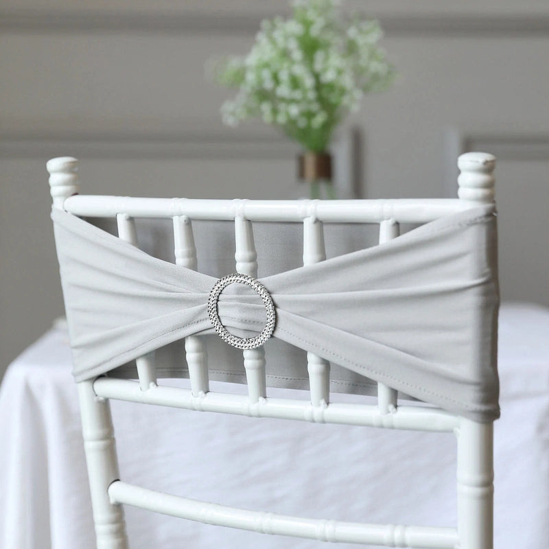5 Spandex Stretchable Chair Sashes with Silver Diamond Ring Buckle