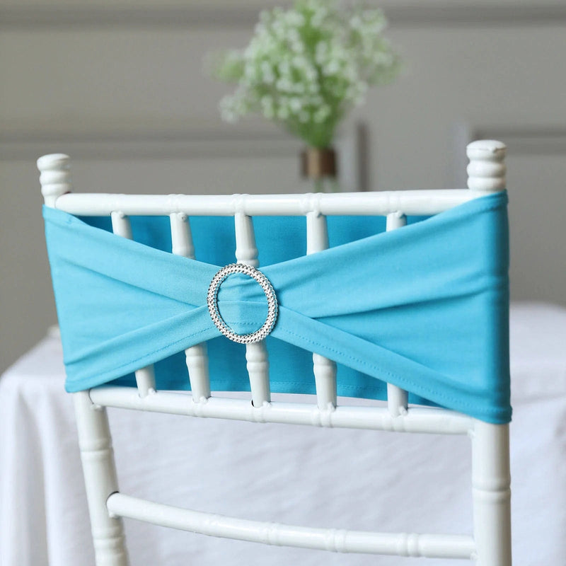 5 Spandex Stretchable Chair Sashes with Silver Diamond Ring Buckle