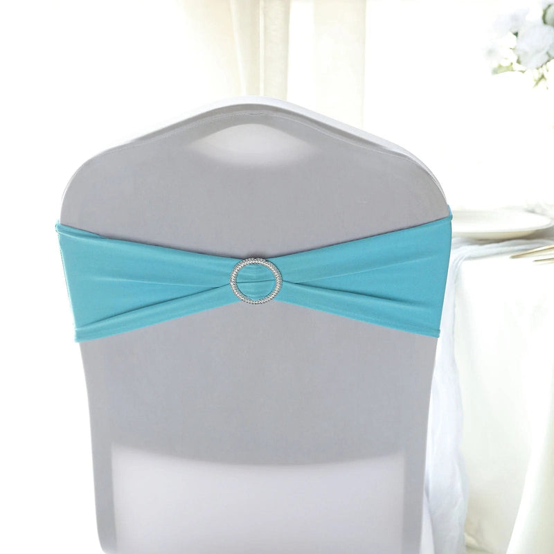5 Spandex Stretchable Chair Sashes with Silver Diamond Ring Buckle