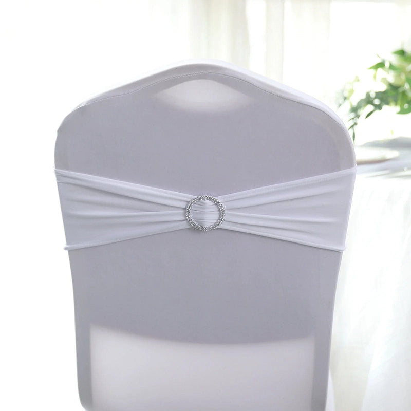 5 Spandex Stretchable Chair Sashes with Silver Diamond Ring Buckle