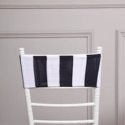 5 Striped 5" x 14" Spandex Fitted Chair Sashes - Black and White SASH_SPX15_BLK
