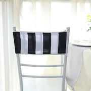 5 Striped 5" x 14" Spandex Fitted Chair Sashes - Black and White SASH_SPX15_BLK