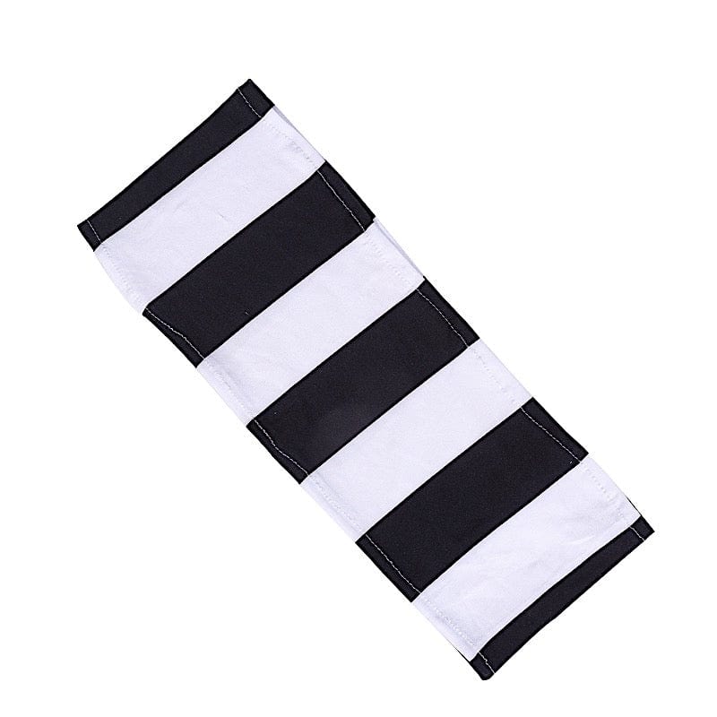 5 Striped 5" x 14" Spandex Fitted Chair Sashes - Black and White SASH_SPX15_BLK