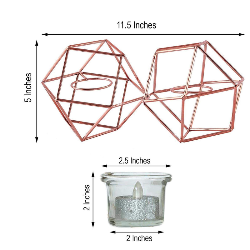 5" tall 2 Jointed Geometric Stand with Glass Votive Candle Holders