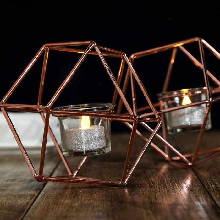 5" tall 2 Jointed Geometric Stand with Glass Votive Candle Holders