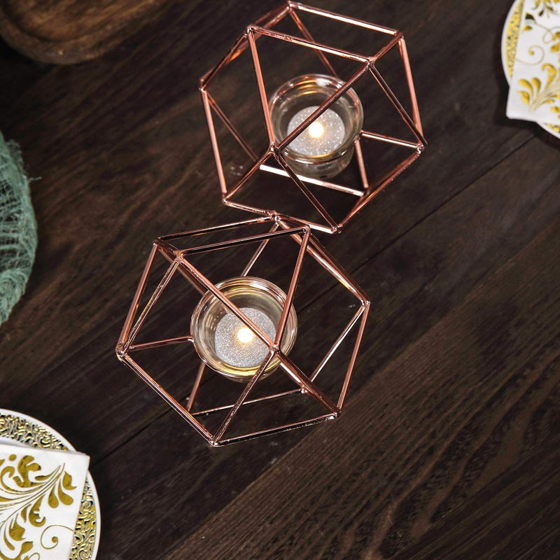 5" tall 2 Jointed Geometric Stand with Glass Votive Candle Holders
